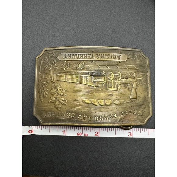 Wells Fargo And Company Brass Belt Buckle - Vintage Tiffany New York Arizona Ter